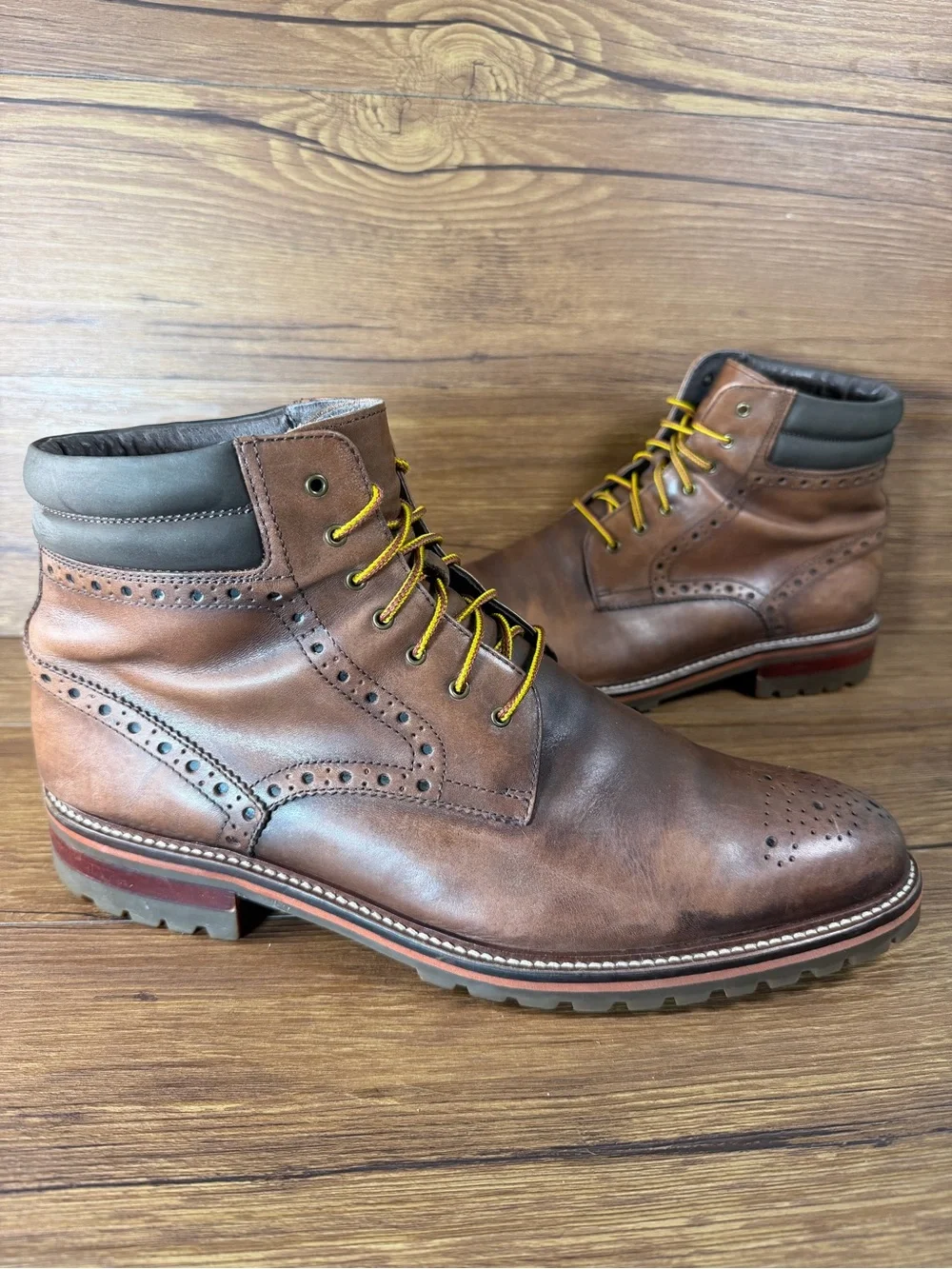 Johnston & Murphy Brown Leather Wingtip Lace-Up Boots